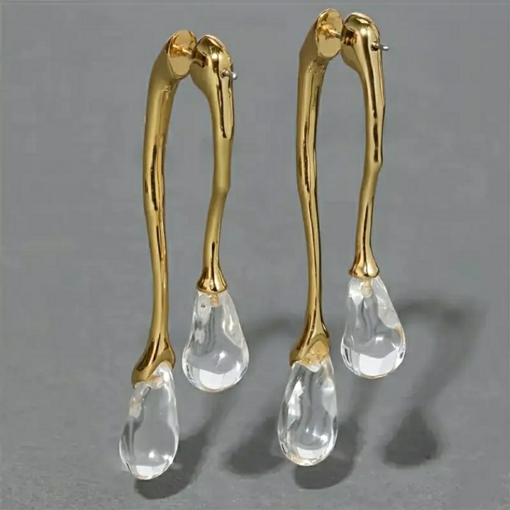 NEW! Gold and clear glass Droplet Earrings - Picture 5 of 7